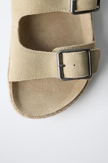 SANDALES EN CUIR À BOUCLES ET JUTE - Marron sable de Zara - Image 5