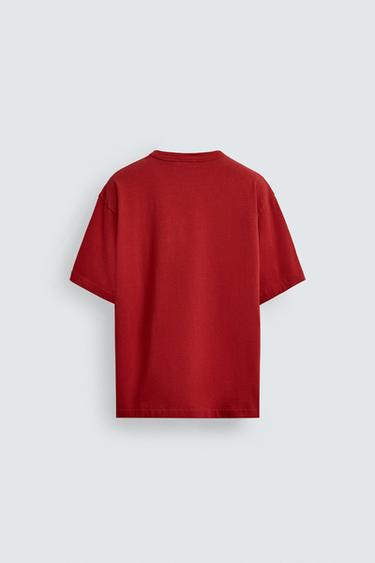 CONTRAST EMBROIDERED T-SHIRT - Red by Zara - Image 7