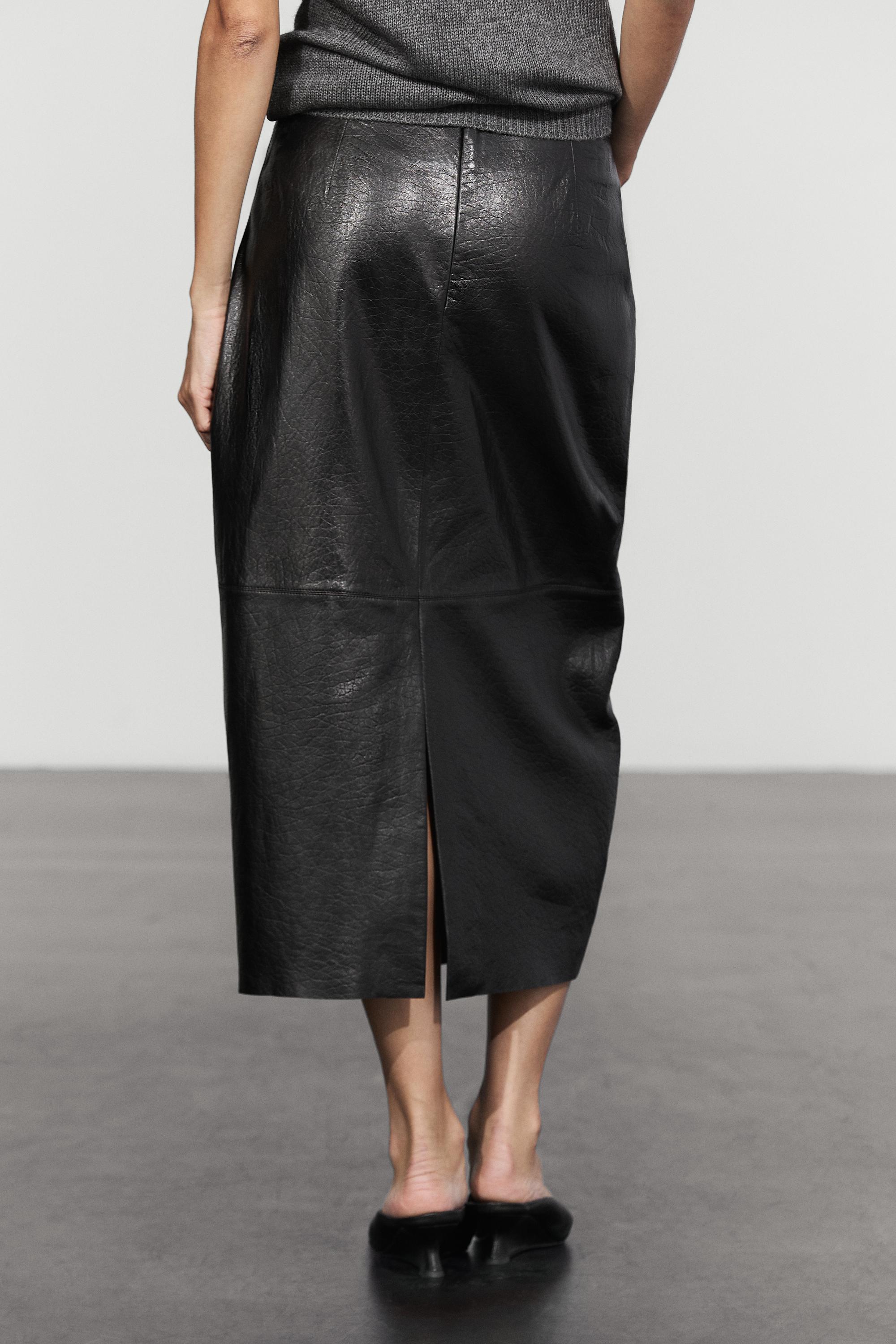 Midi balloon  skirt with Nappa leather seams