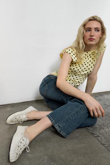 LEATHER LOAFERS WITH STUDS - white by Zara - Image 1