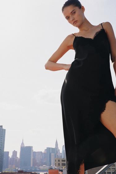 Zara ZW COLLECTION SATIN LACE DRESS - Black - Image 0