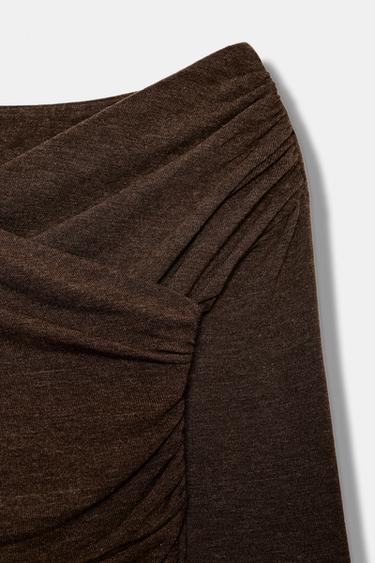 DRAPED SURPLICE NECKLINE TOP - brown vigore by Zara - Image 8