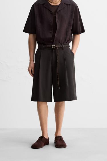 RELAXED FIT PLEATED BERMUDA SHORTS - Dark brown by Zara - Image 1