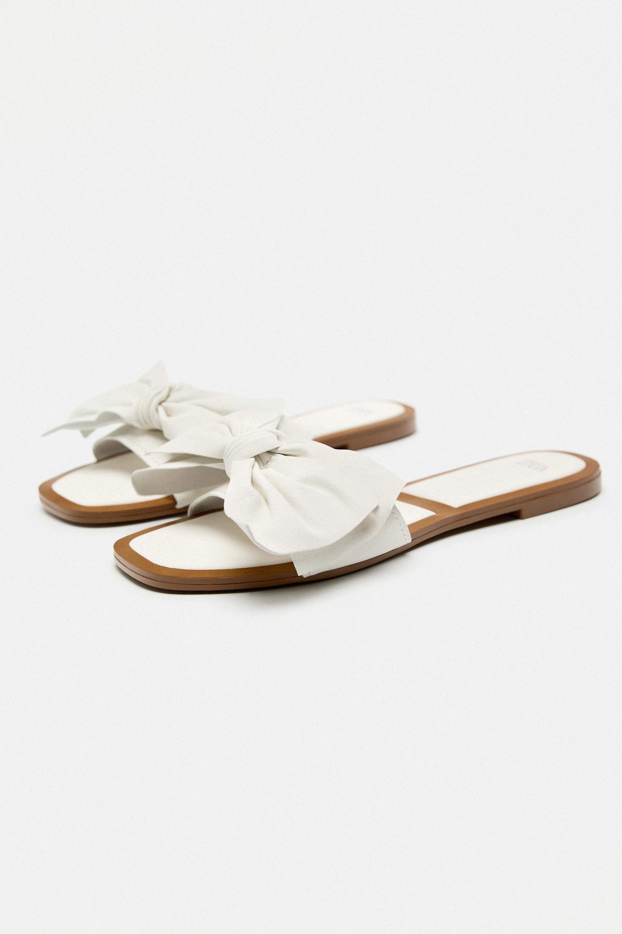 FLAT SANDALS WITH BOW White ZARA New Zealand