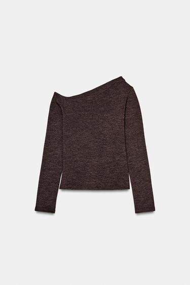 TOP ASYMÉTRIQUE PIQUÉ - Marron foncé de Zara - Image 6