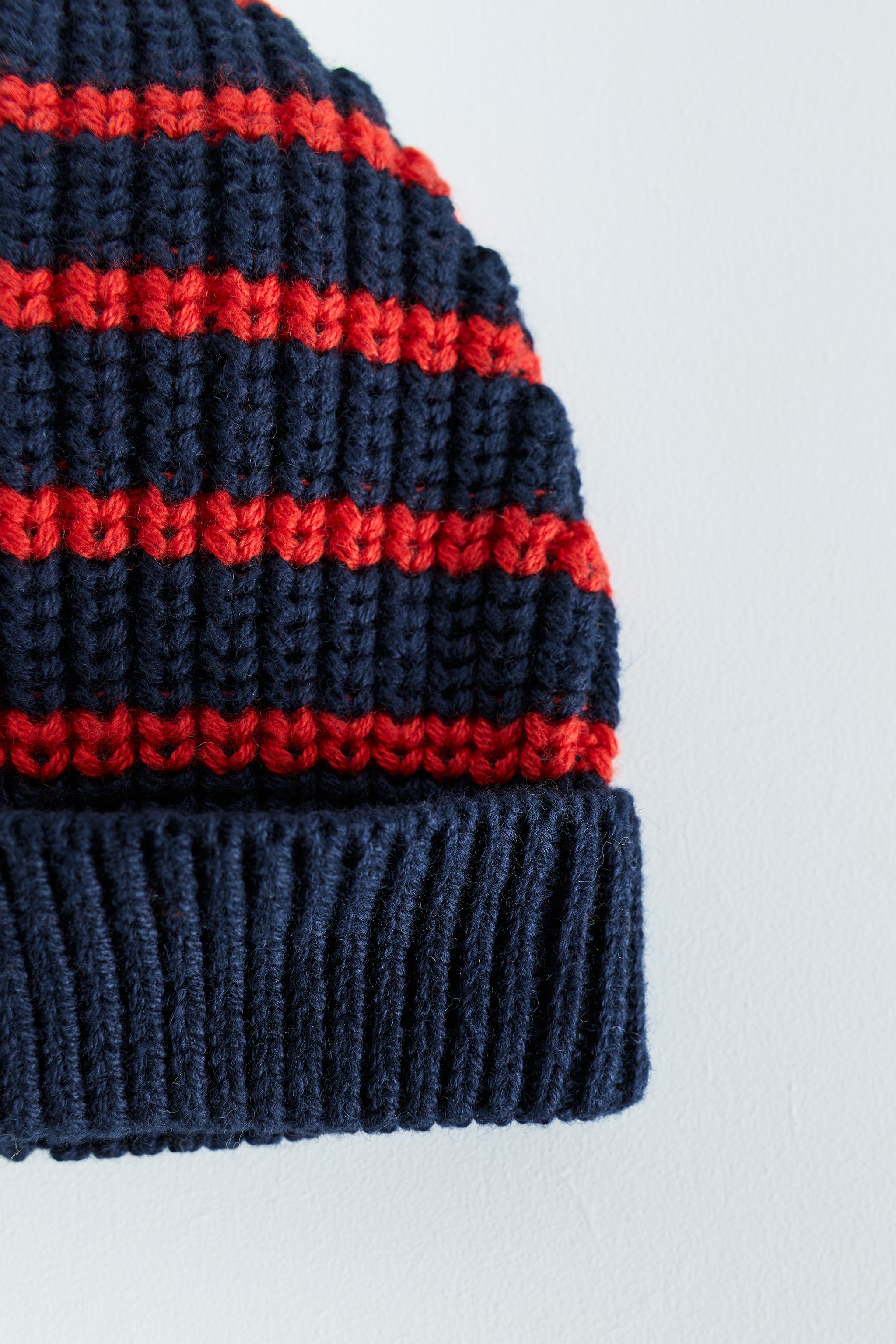 ZARA TIMELESS - STRIPED COTTON AND WOOL BEANIE — Red / Navy