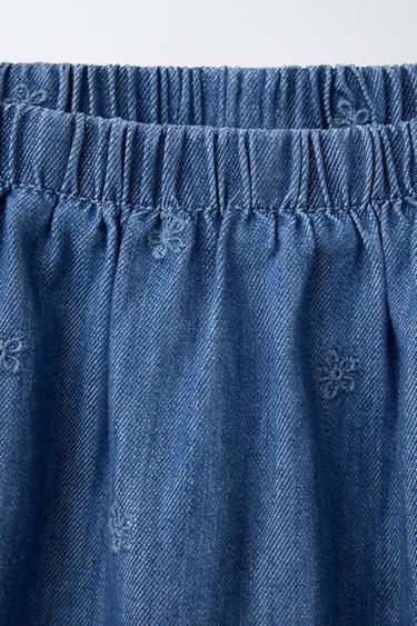 EMBROIDERED FLORAL DENIM BERMUDA SKORT - Blue by Zara - Image 2