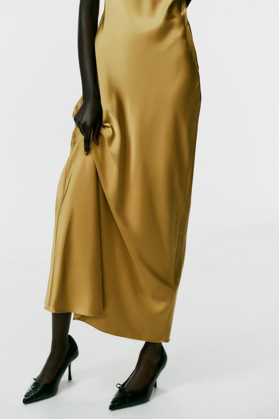 ROBE MIDI SATINÉE DOS NU - Doré | ZARA France