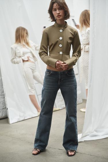 CAMICIA IN POPELINE CON BOTTONI - Kaki scuro di Zara