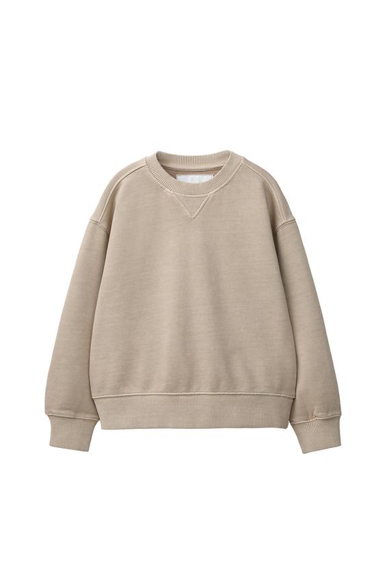 Zara GARMENT DYED PLAIN SWEATSHIRT - Beige - Image 0