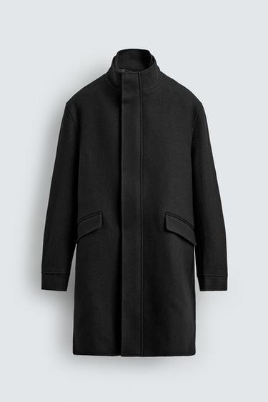 Zara REMOVABLE COLLAR COAT - Black