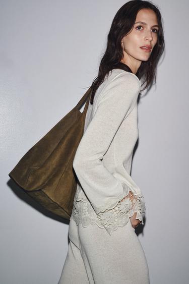 PANTALON GUIPURE COMBINÉ - Écru de Zara - Image 5