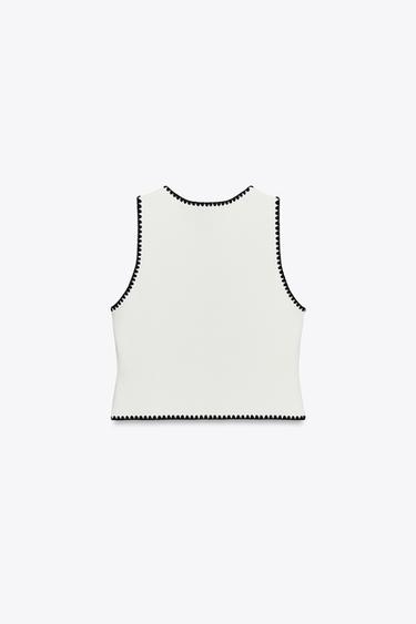CONTRAST EMBROIDERY KNIT WAISTCOAT - White by Zara - Image 6