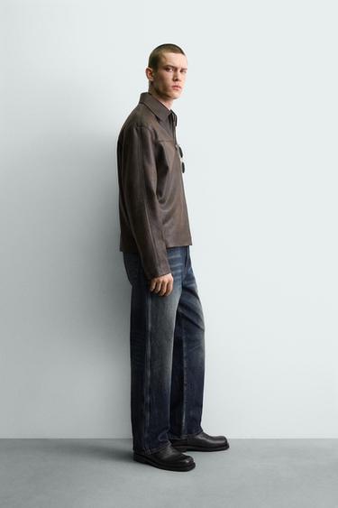 BLOUSON EN MATIÈRE SYNTHÉTIQUE DÉLAVÉ - Vert huile de Zara - Image 3