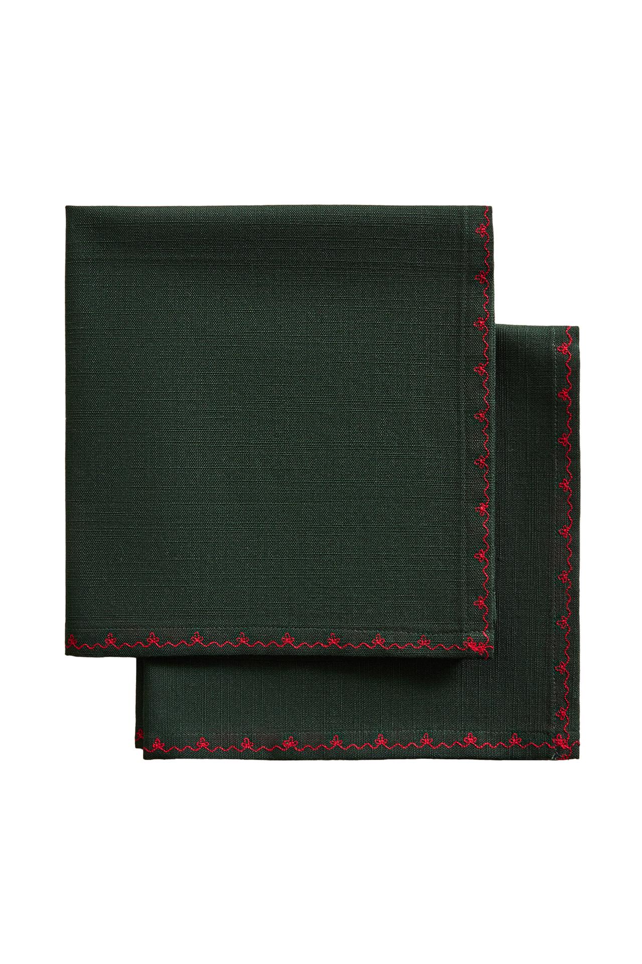 CHRISTMAS EMBROIDERED COTTON NAPKINS (PACK OF 2)