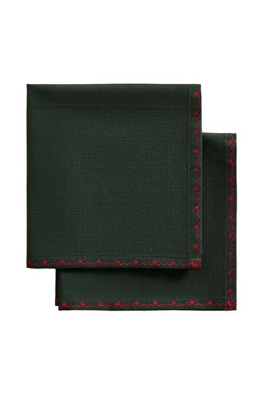 TOVAGLIOLI IN COTONE RICAMATI NATALE (SET DA 2) - Verde di Zara
