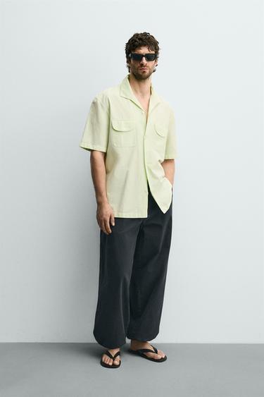 REGULAR FIT SHIRT WITH POCKETS - Light lime green by Zara