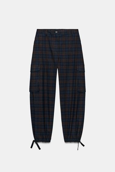 PANTALÓN CARGO CUADROS - Marrón-Azul de Zara - Imagen 0
