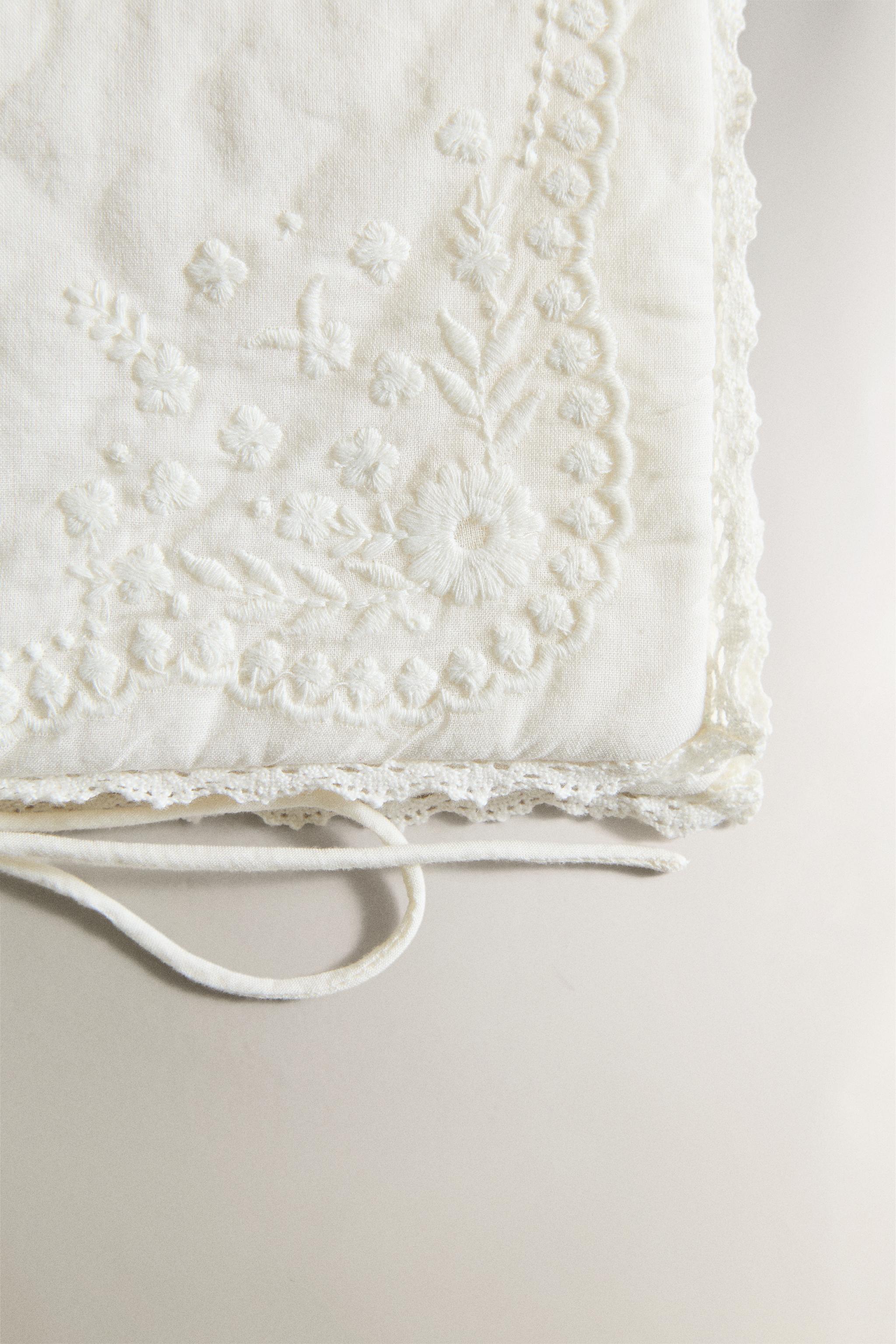EMBROIDERED COTTON EYE MASK AND BAG SET — Ivory