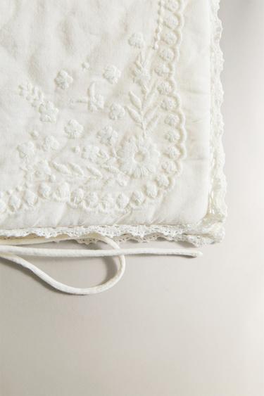 EMBROIDERED COTTON EYE MASK AND BAG SET — Ivory 2