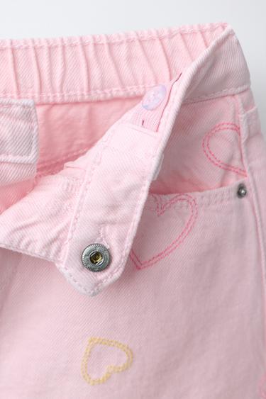 JUPE EN SERGÉ CŒURS BRODÉS - Rose de Zara - Image 2