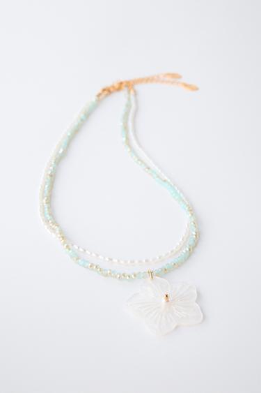 FLOWER BEAD NECKLACE - White by Zara - Image 1