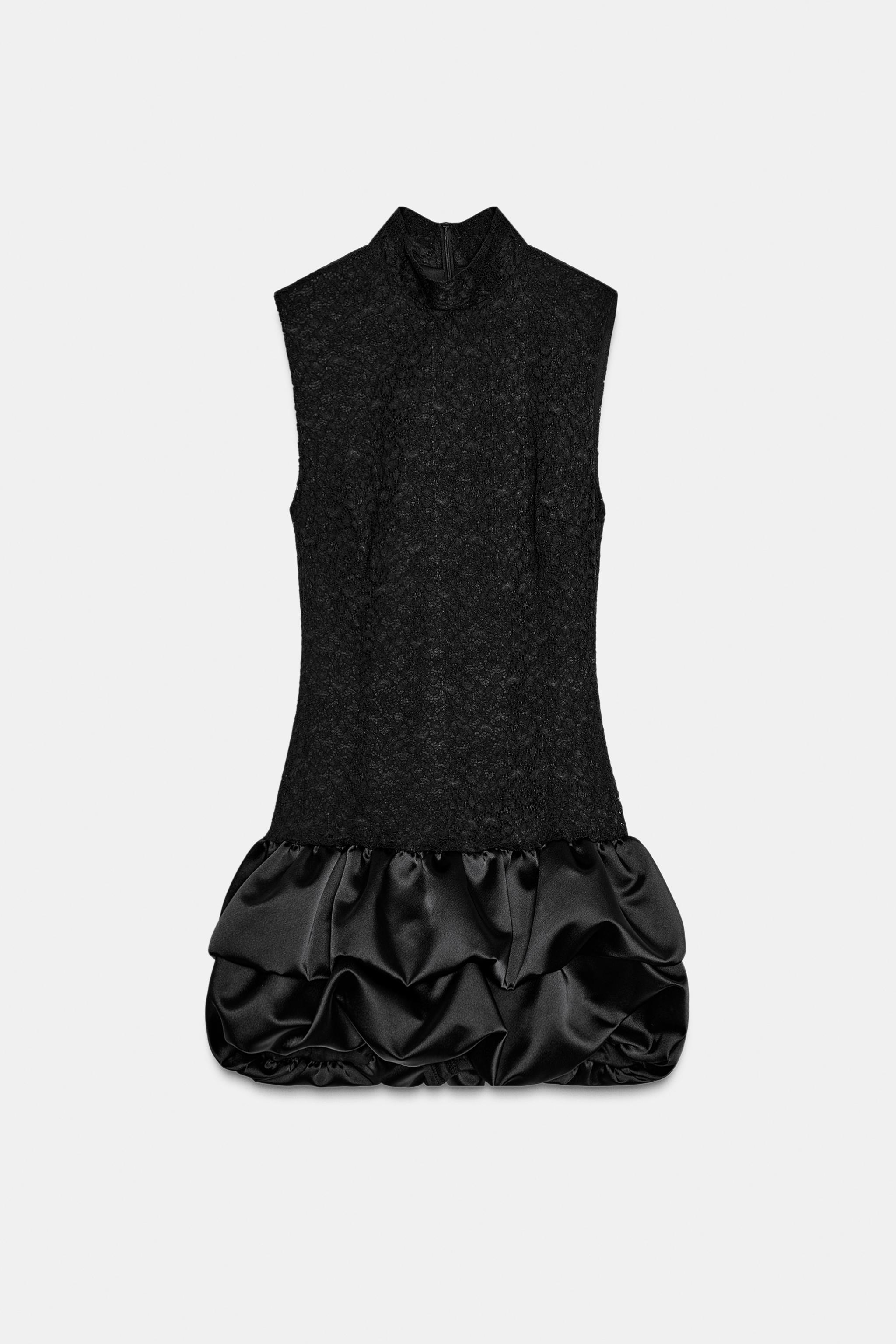 ROBE COURTE EN MATIÈRES VARIÉES ET DENTELLE