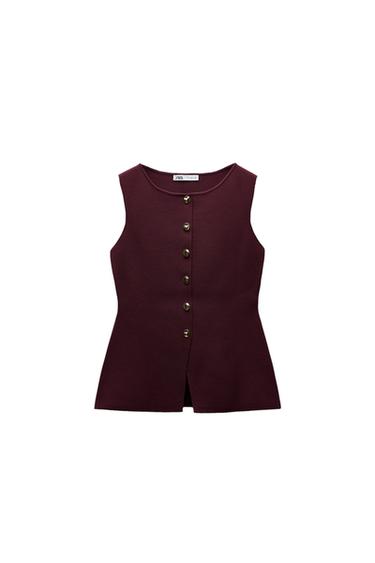 KNIT WAISTCOAT TOP WITH GOLD BUTTONS