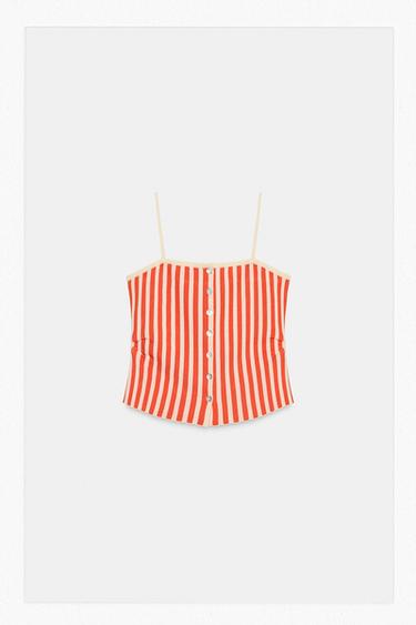 TOP DE MALHA COM BOTÕES - branco-laranja da Zara