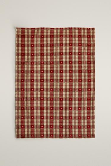 COTTON CHECK HEART CHRISTMAS KITCHEN TOWELS (PACK OF 2) — Red 2