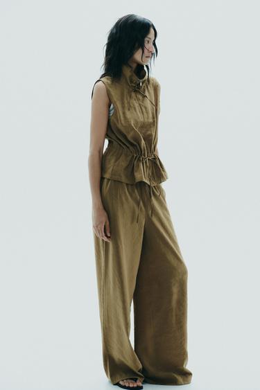 FLOWING PALAZZO TROUSERS - Dark olive by Zara - Image 3