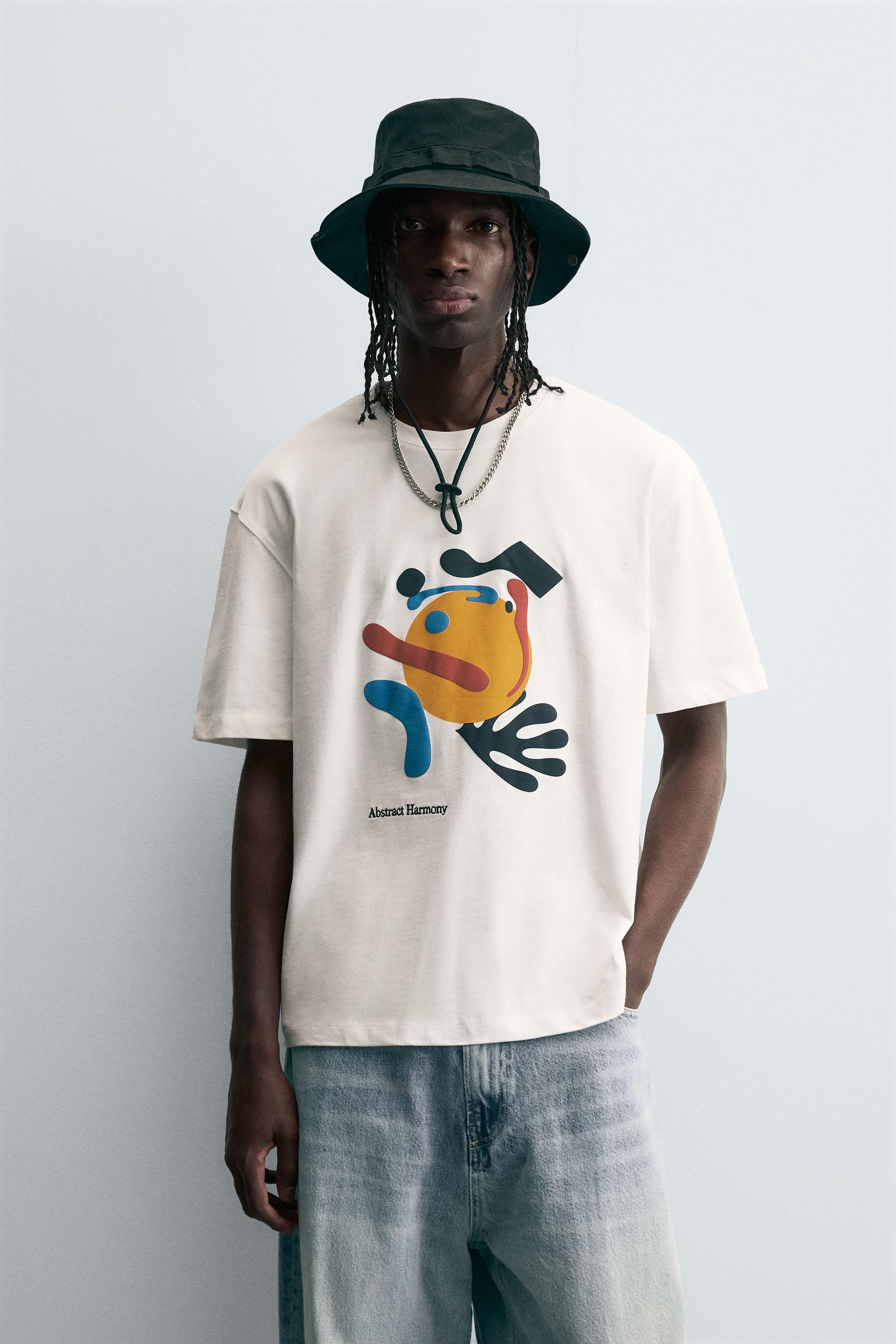 CONTRAST PRINT AND EMBROIDERY T-SHIRT - Oyster-white | ZARA South