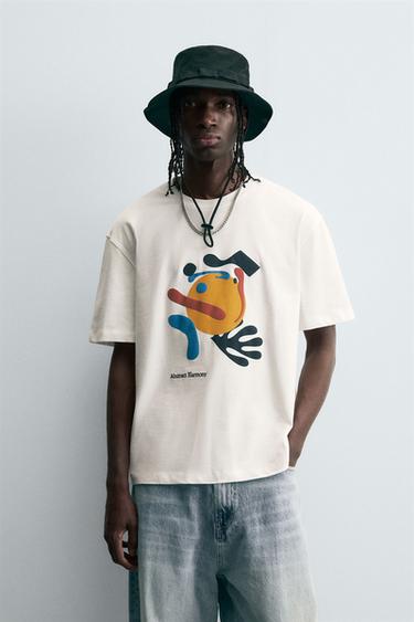 CONTRAST PRINT AND EMBROIDERY T-SHIRT - Oyster-white by Zara