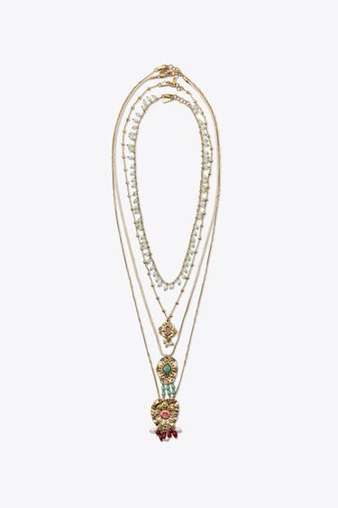 PACK OF 4 BEADED MEDALLION NECKLACES - Golden by Zara