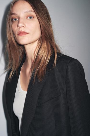 LIMITED EDITION ZW COLLECTION STRIPED WOOL BLEND BLAZER - Black by Zara - Image 3