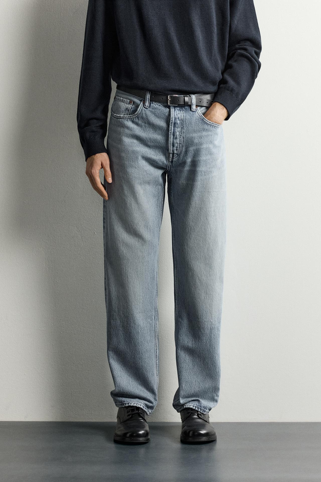 STRAIGHT-FIT LONG-LENGTH JEANS — Blue