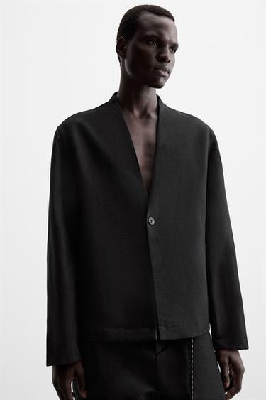 COTTON-LINEN SUIT BLAZER - Black by Zara