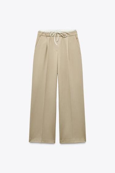 WEITE HOSE MIT DOPPELTEM BUND - Sandfarben von Zara