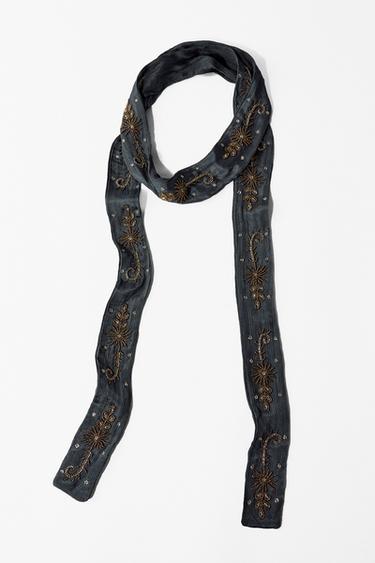LIMITED EDITION EMBROIDERED BEADED SCARF - Mid-blue by Zara