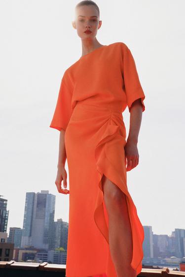 ROBE MI-LONGUE DRAPÉE ZW COLLECTION - Corail rouge de Zara - Image 5