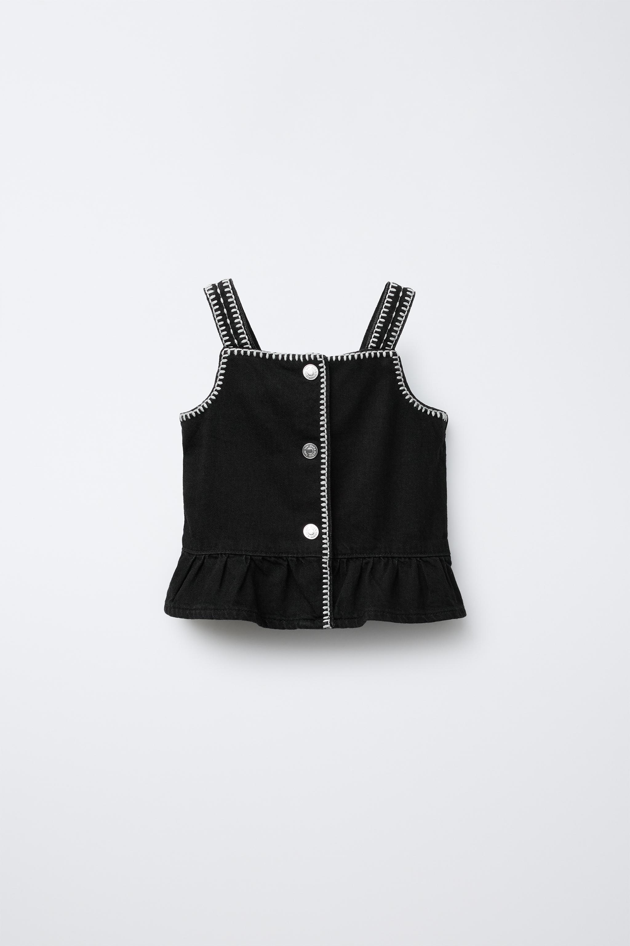 刺繍入りデニムトップス - ブラック | ZARA Japan / 日本