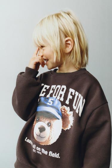 Zara BEAR PRINT SWEATSHIRT - Dark brown
