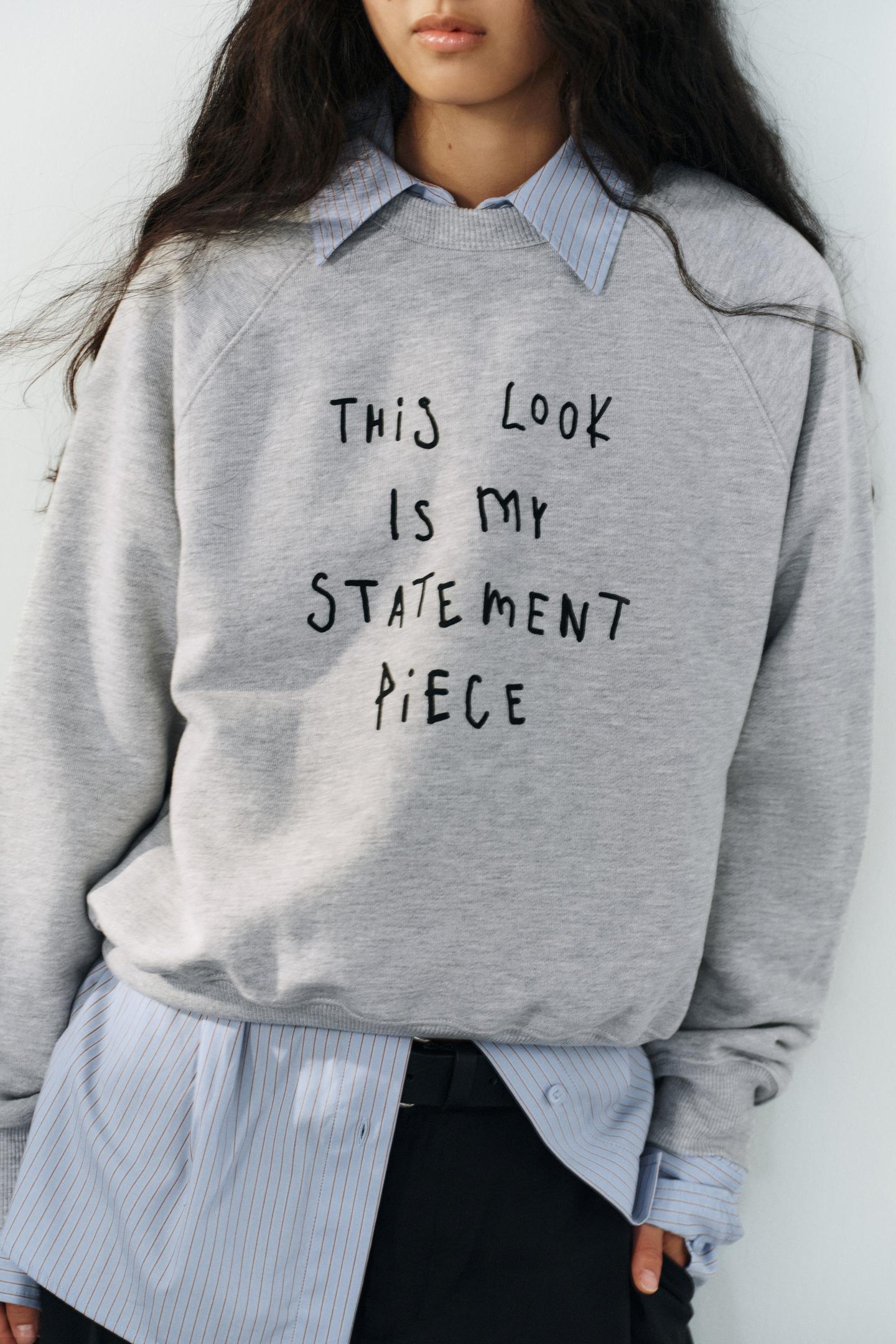 Женская толстовка Zara Text Print, цвет: Серый меланжевый — фото 3