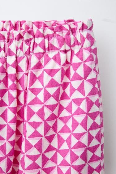 PANTALON DROIT IMPRIMÉ AVEC LIN - Rose / Blanc de Zara - Image 2