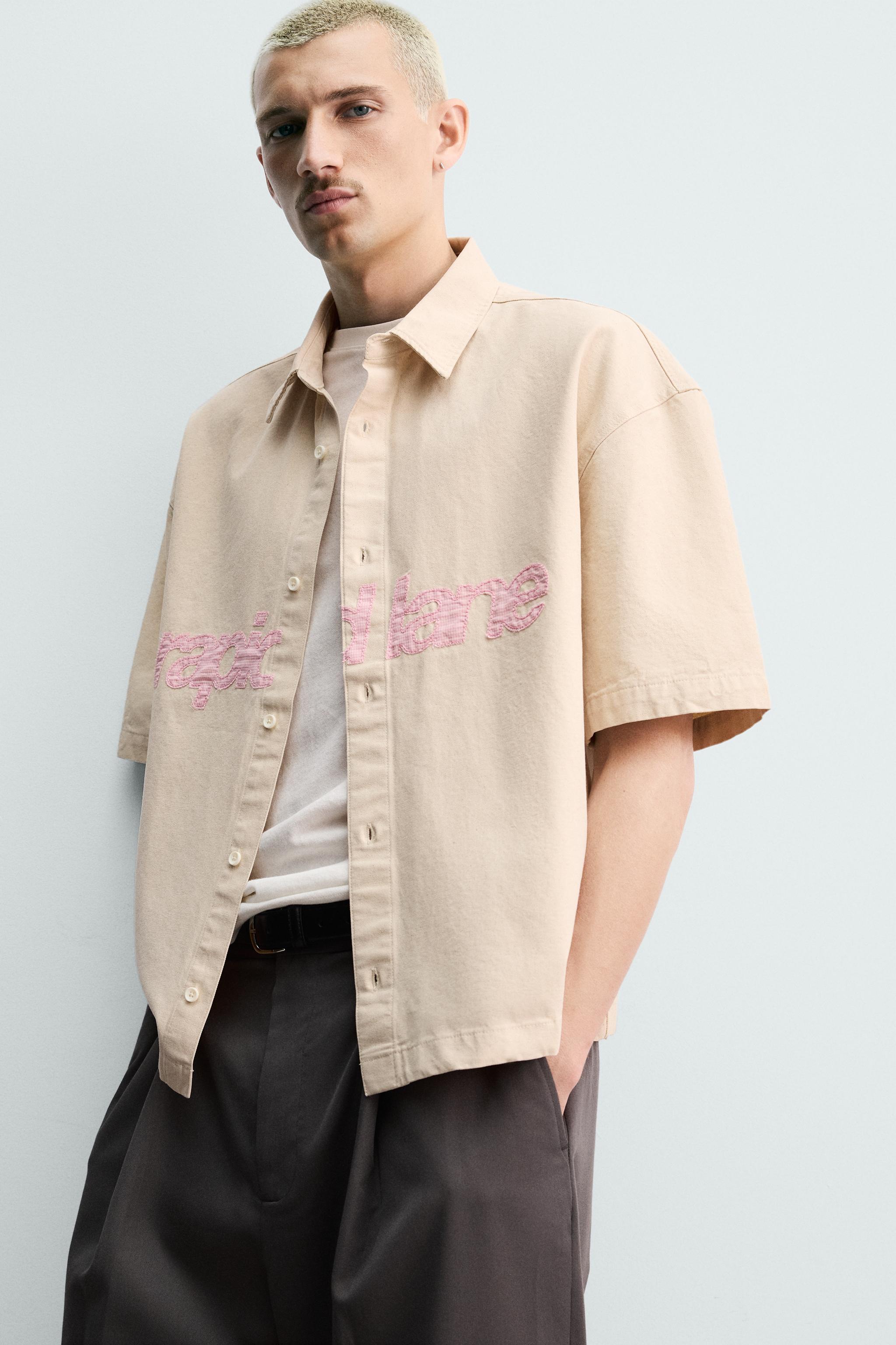 BOXY FIT OVERSHIRT WITH TEXT PATCHES