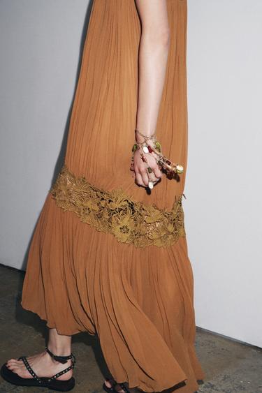ZW COLLECTION CRINKLED EMBROIDERED DRESS - Brown by Zara
