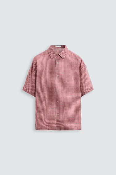CAMISA CUADROS SEERSUCKER - Rosado de Zara