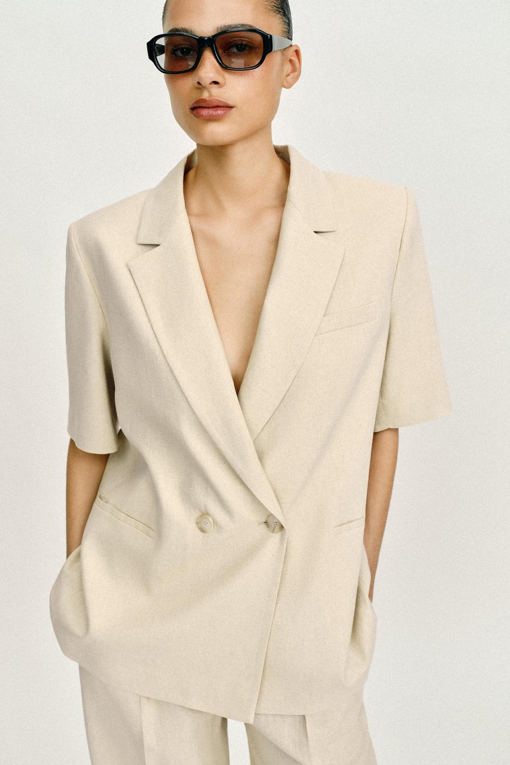 SHORT SLEEVE LINEN BLEND DOUBLE BREASTED BLAZER - image 2