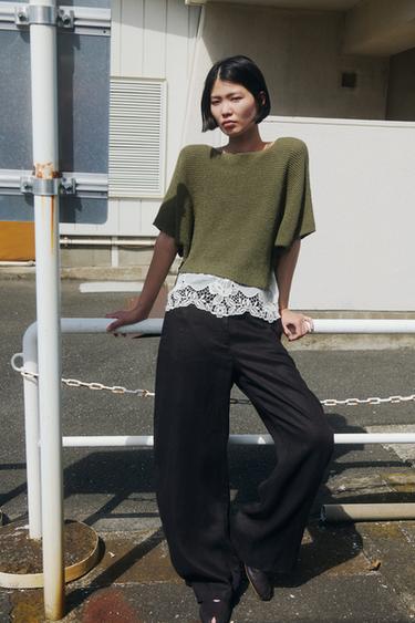 CONTRAST KNIT SWEATER - Khaki by Zara