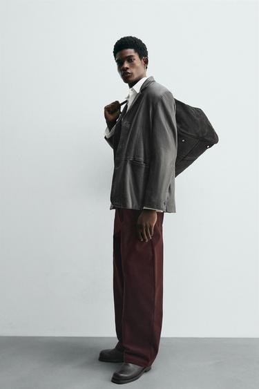 FLOCKED WIDE-LEG TROUSERS - Burgundy by Zara - Image 3
